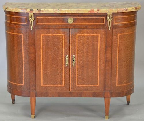 Louis XVI style marble top side cabinet. ht. 39in., wd. 48in., dp. 17 1/2in.