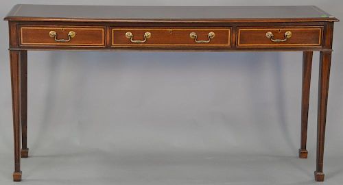 Mahogany hall table with three drawers. ht. 32in., top: 11" x 61"