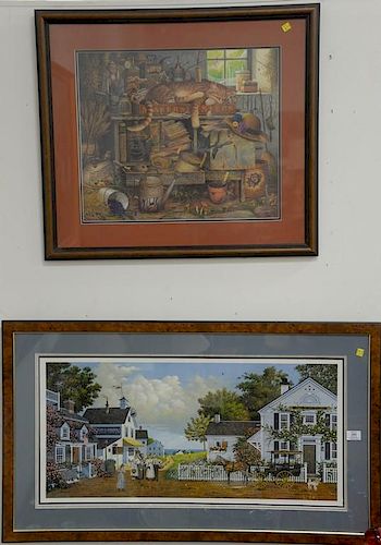 Charles Wysocki (1928-2002) two colored prints including Sleeping Cat and Horse with Carriage in Town, pencil signed and numbered. s...