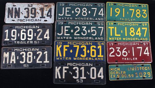 1950's Michigan State Car License Plate Collection