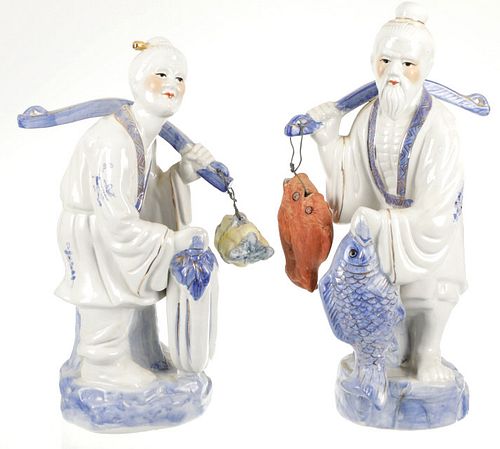 Chinoiserie Asian Couple Blue White Porcelain