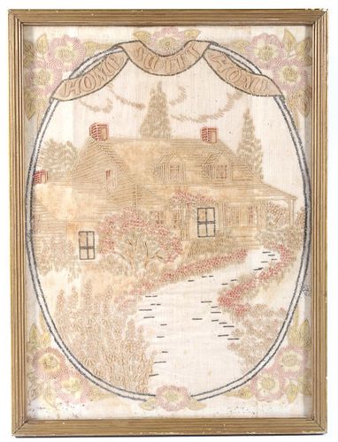 C. 1900- Home Sweet Home Framed Needlepoint Art