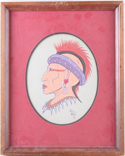 American Indian Woman Oil Painting by G White 1973