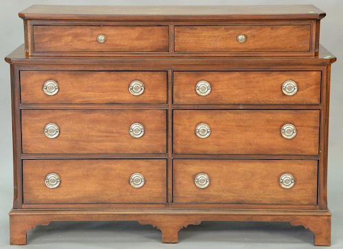 Ethan Allen mahogany chest with seperate section having two doors. ht. 42in., top: 20" x 58"