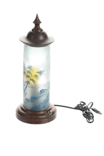 C. 1920's Hand Painted Back Lit Table Lamp