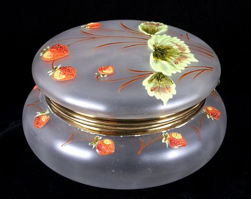 Victorian Hand Painted Strawberry Glass Powder Jar