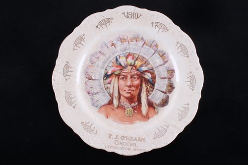 C. 1910 Indian in Headdress Calendar China Plate