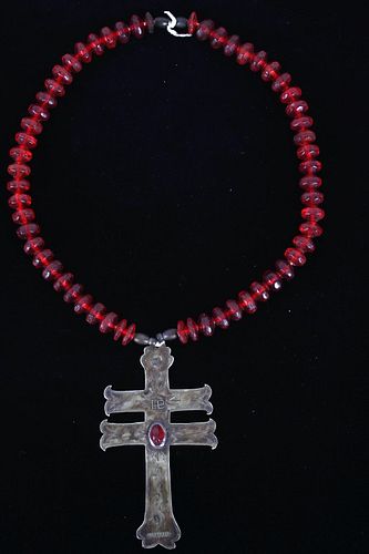 Early Russian Beads & Silver Cross of Loraine