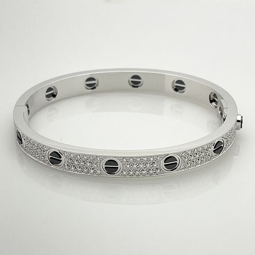 Cartier Paved Diamond Ceramic Love Bracelet Size 17