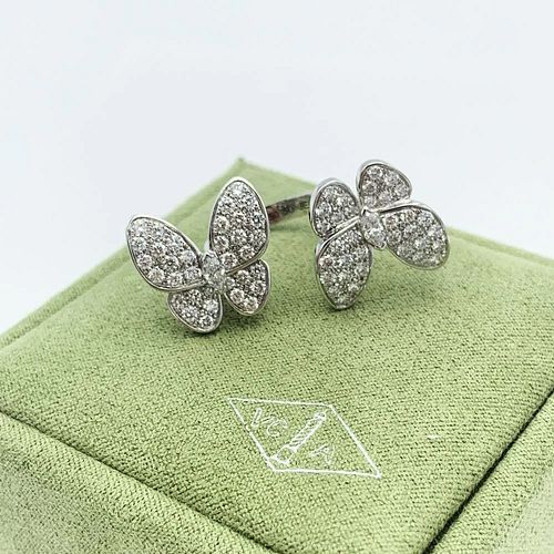 Van Cleef & Arpels 18K White Gold & 1.67ct Diamond Two Butterfly Ring