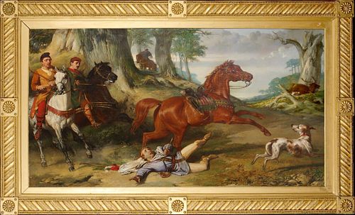 DEATH OF KING WILLIAM II HUNTING OIL PAINTING