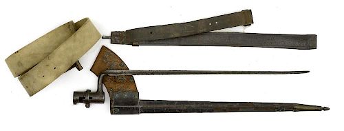 Buff Leather Belt, Musket Sling and a Socket Bayonet with Scabbard