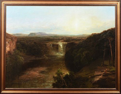 WATERFALL AT THE VALE OF NEATH GLAMORGANSHIRE OIL PAINTING