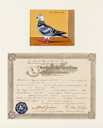 * BURKE, DR. EDGAR. An archive of 12 gouache paintings of Dr. Burke's racing pigeons