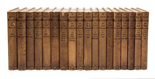 THWAITES, REUBEN GOLD. The Jesuit Relations and Allied Documents...in New France. Cleveland, 1896-1901. Limited. 73 vols.