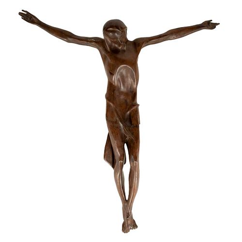 CRISTO. MÉXICO, SXX. Atribuído a Arturo Lozano. Fundición en bronce.   Patinado en color marrón.  100 x 100 cm