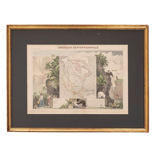 Levasseur, Victor. Amérique Septentrionale. Paris: Chez A. Combelle, ca. 1850.  Mapa grabado coloreado. Enmarcado.