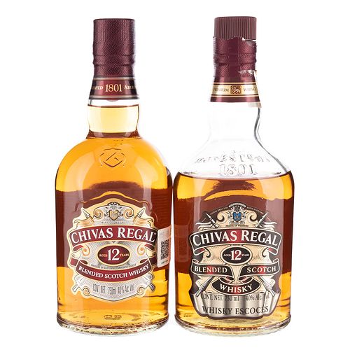 Chivas Regal. 12 años. Blended. Scotch Whisky. Piezas: 2. En presentación de 750 ml.