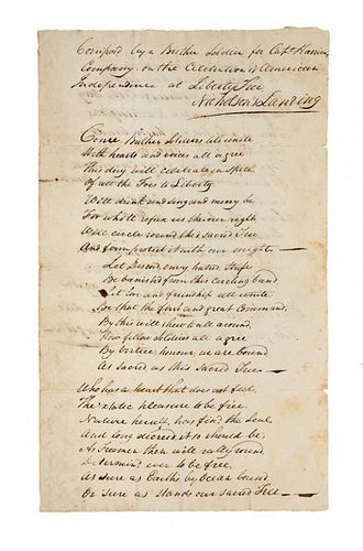 (AMERICANA) Manuscript song composed by Major Johnston for 4th of July, 1807. Two pages.