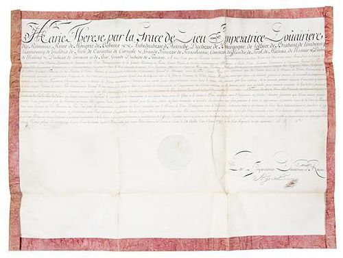 THERESIA, EMPRESS MARIA. Document signed. Vienna, July 31, 1767.