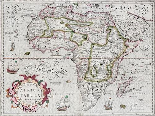 (MAP) HONDIUS, JODOCUS. Nova Africæ Tabula Auctore Jodoco Hondio. Amsterdam: 1606.