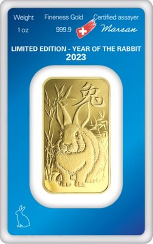 2023 Gold Argor-Heraeus Year Of The Rabbit 1 ozt Bar