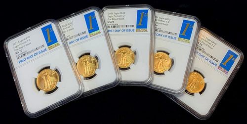 (100) 2021 $10 Gold Eagle Type 2 First Day NGC MS70