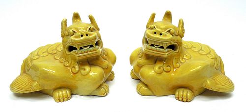 Pair of Chinese Pottery Foo Dogs.