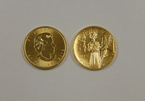 2015 U.S. $100 & 2019 Canada $50 Gold Coins.