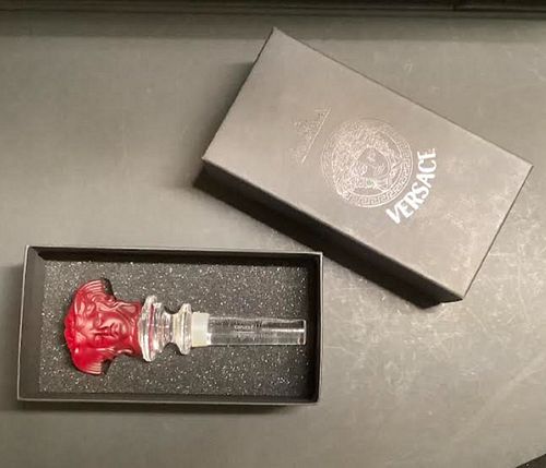 VERSACE SIGNED WINE STOPPER WITH BOX RED