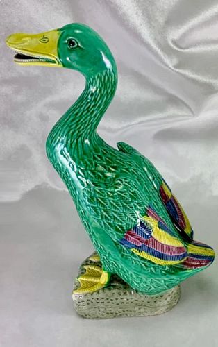 Antique Chinese Famille Verte Geese Duck Biscuit figurine