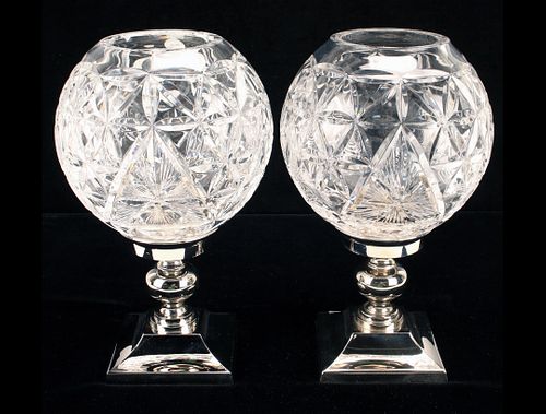 PAIR WATERFORD CANDLESTICKS W CRYSTAL GLOBES