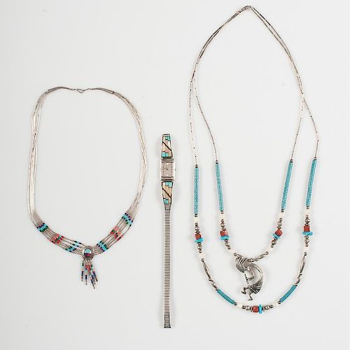 Southwestern Liquid Silver, Turquoise, and Trade Bead Necklaces PLUS