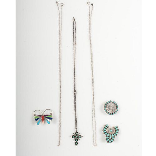 Zuni Silver and Turquoise Pins and Pendants