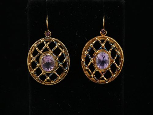 PAIR OF OVAL CHINESE GOLD WASHED STERLING SILVER EARRINGS