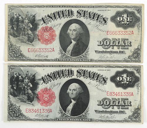(2) 1917 US $1 Large Note Legal Tender