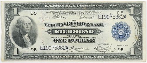 1918 US Richmond Virginia $1 Bill Large Note