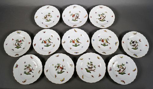12 Herend Rothschild Bird Porcelain Salad Plates