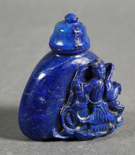 Antique Carved Lapis Chinese Snuff Bottle