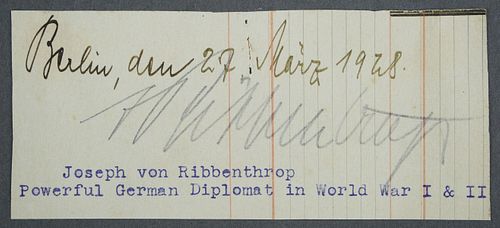 Nazi Diplomat von Ribbentrop Signed Card