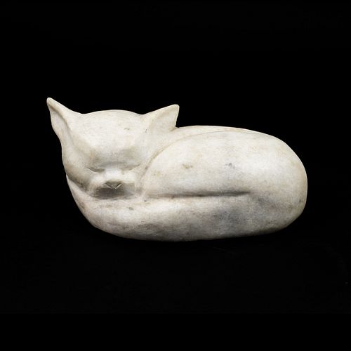 Carved Stone Sleeping Cat Signed Wis