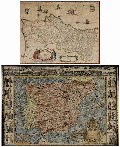 Two Early Hand-Colored Maps, Spain and