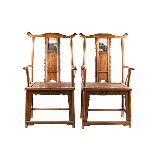 A PAIR OF HUANGHUALI 'OFFICIAL'S HAT' ARMCHAIRS, GUANMAOYI (Y)