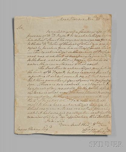 Washington, George (1732-1799) Autograph Letter Signed, Mount Vernon, 20 November 1790.