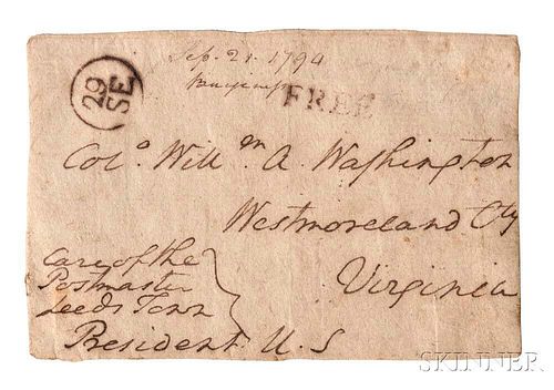 Washington, George (1732-1799) Holograph Envelope Face with Free Frank, Signed as President, 21 September 1794.