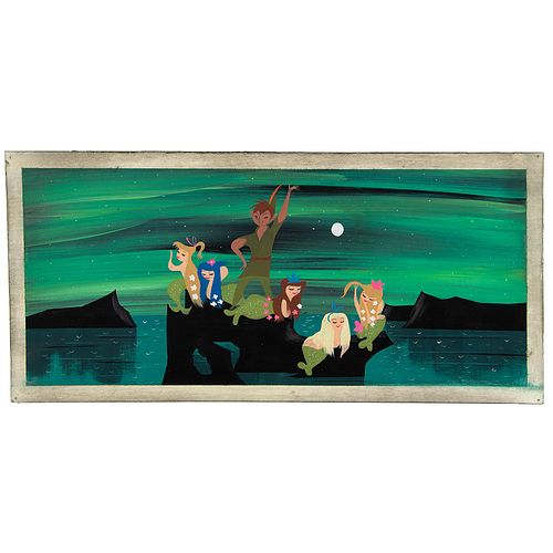 Mary Blair concept painting of Peter Pan and Mermaids from Peter Pan