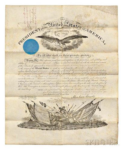 Lincoln, Abraham (1809-1865) Military Appointment Document Signed, 10 April 1864.