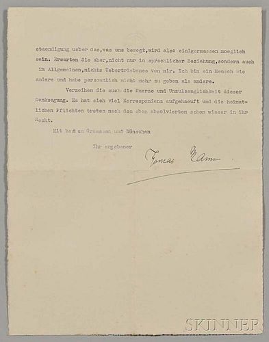 Mann, Thomas (1875-1955) Typed Letter Signed, 28 April 1937.