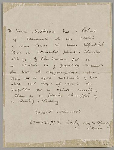 Munch, Edvard (1863-1944) Autograph Letter Signed.