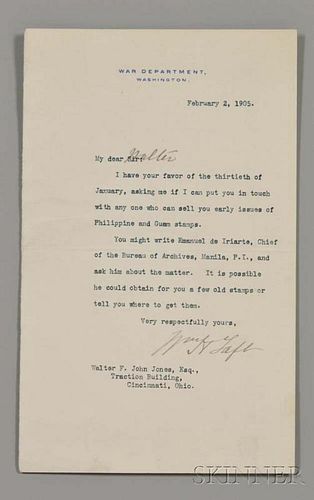 Taft, William Howard (1857-1930) Typed Letter Signed, Washington, D.C., 2 February 1905.